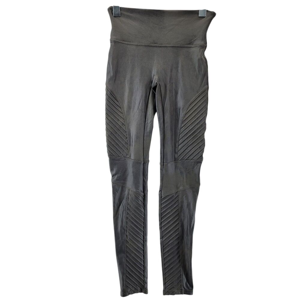 Spanx Faux Leather Moto Leggings Womens Small Gray Sexy City Coastal Compression